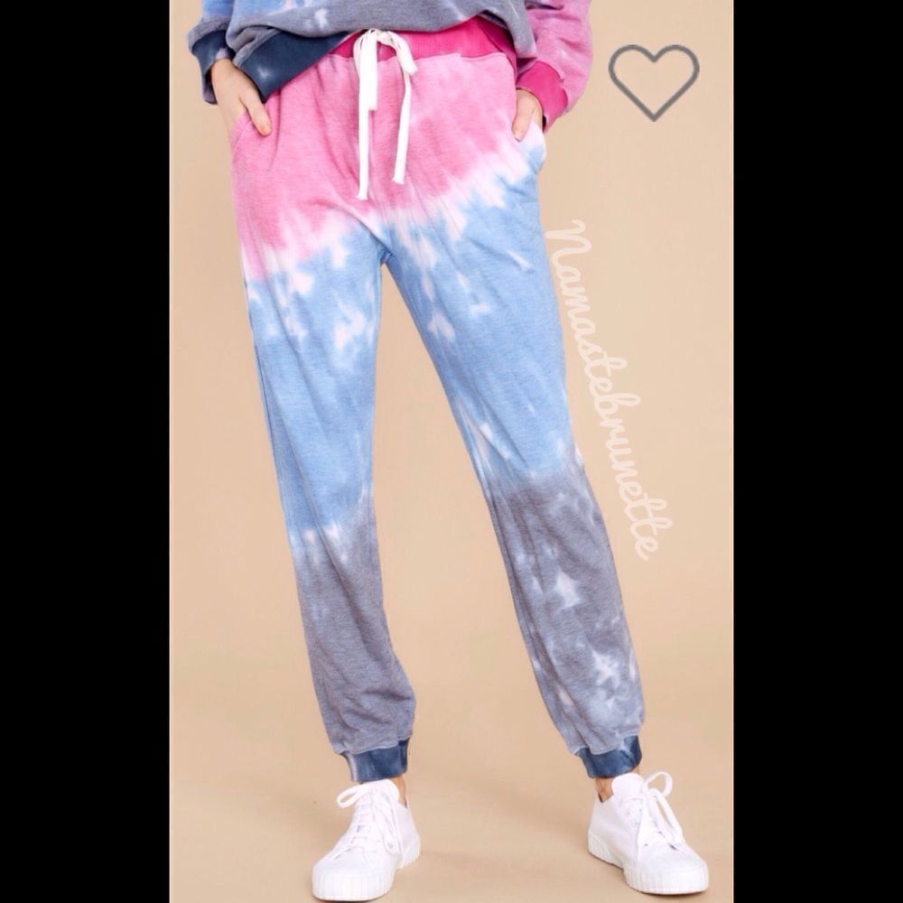 Nwt Boho Pink & Blue Tie Dye Jogger Sweatpants